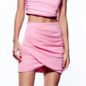 NWT Zara Draped Mini Skirt Size XS Pink Ruched Lined Fairy Feminine Cocktail